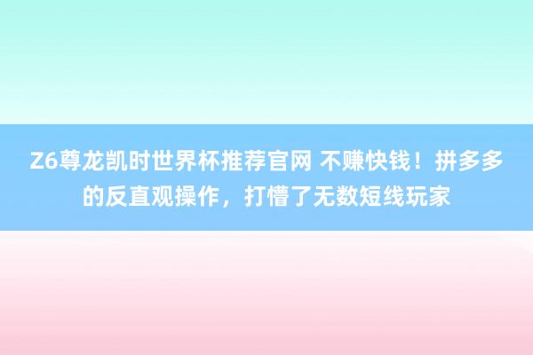 Z6尊龙凯时世界杯推荐官网 不赚快钱！拼多多的反直观操作，打懵了无数短线玩家