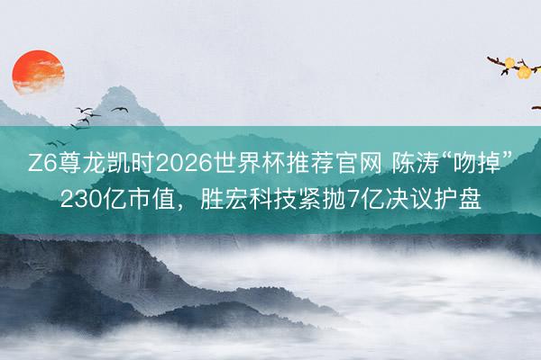Z6尊龙凯时2026世界杯推荐官网 陈涛“吻掉”230亿市值，胜宏科技紧抛7亿决议护盘
