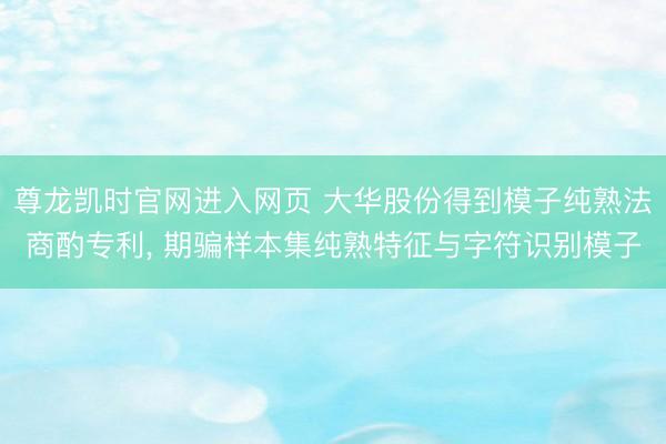 尊龙凯时官网进入网页 大华股份得到模子纯熟法商酌专利， 期骗样本集纯熟特征与字符识别模子